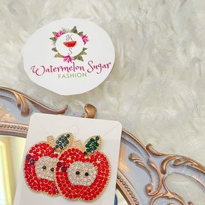 Gorgeous Red Apple Rhinestone Earrings (New)